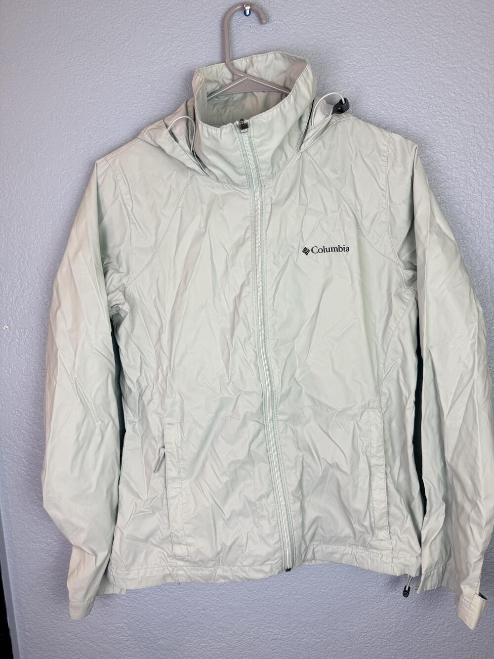 Columbia Jacket Womens Small Light Mint Green Hooded Windbreaker Zip Pockets